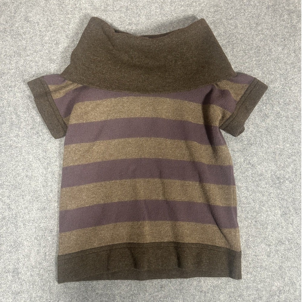 Gap Striped Cowl Neck Knit Top Medium Brown Purple Short Sleeve Soft Knit